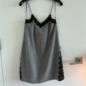 Zara spaghetti strap black plaid mini dress